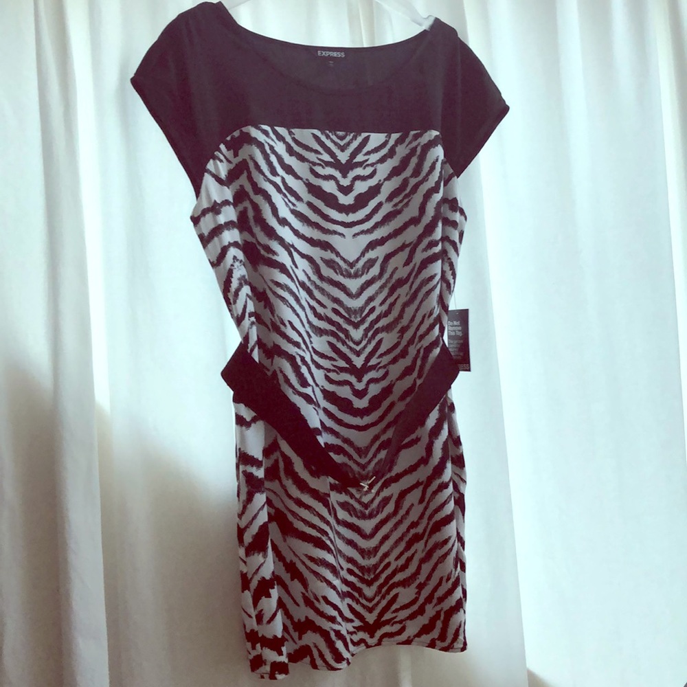 NWT Express Zebra Print Belted Dress Size Large